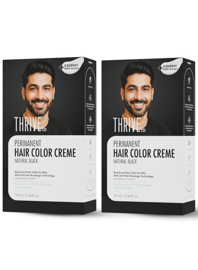 ثريفيكو كريم صبغة شعر دائمة من ثرايف كو | تغطية كاملة للشعر الأبيض بنسبة 100% | خالٍ من الأمونيا | يدوم طويلاً، لا يسبب تلفًا للشعر، ويمنحه نعومة ولمعانًا | بتقنية Hyaplex™ لتقوية روابط الشعر، مناسب لجميع أنواع الشعر | للرجال | لون أسود طبيعي | 70 مل (عبوة من قطعتين) - Image 1